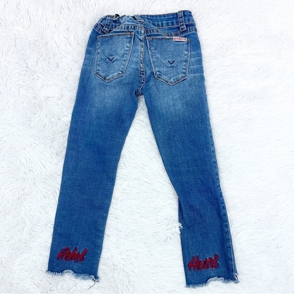 Hudson Girls Raw Hem Embroidered Best friend Rebel Heart Jeans Size 6X - Picture 3 of 9